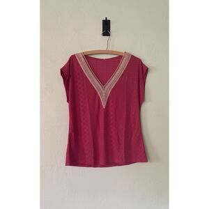 Womens Pink Large V Neck Short Sleeve Tee ETCYY NEW